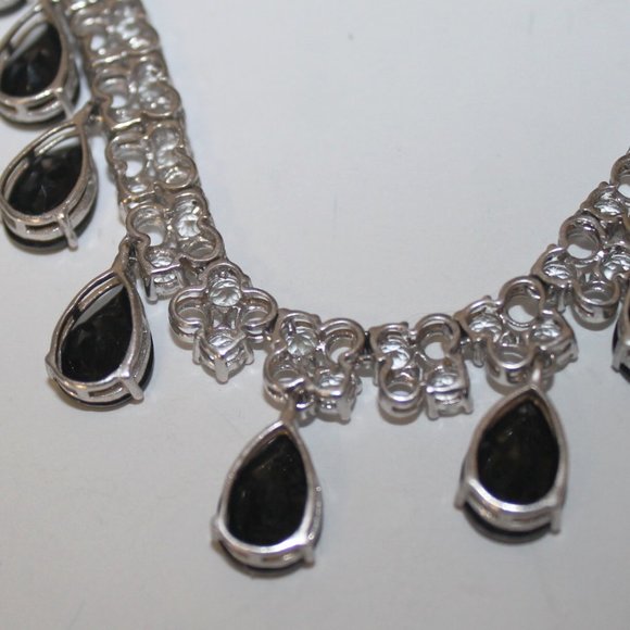 New Outstanding 925 Silver CZ Onyx Tennis Dramatic Statement Necklace - Picture 7 of 7